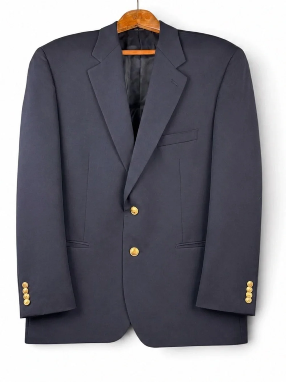 Chaps 100% Wool Navy Blue Sport Coat Blazer Gold Buttons Men’s Size 48 Regular